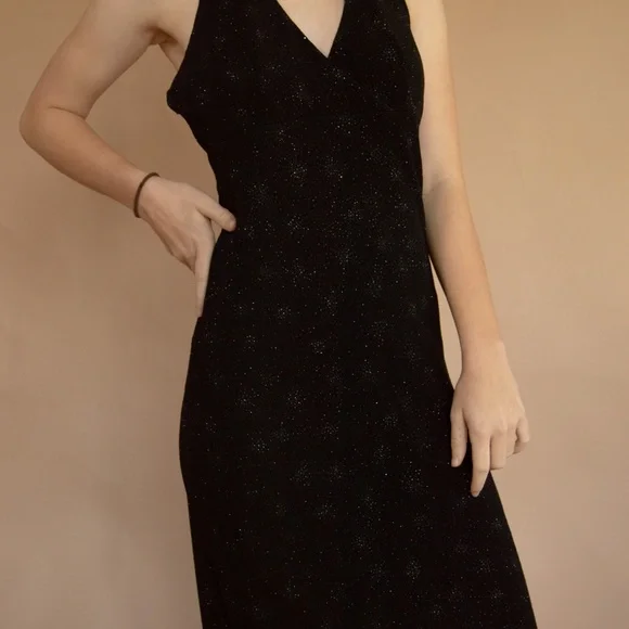 90s Starburst Glitter Halter Evening Gown - Picture 2 of 16